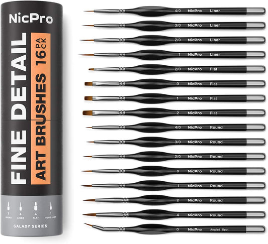 NicPro Fine Detail Art Brushes 16Pk