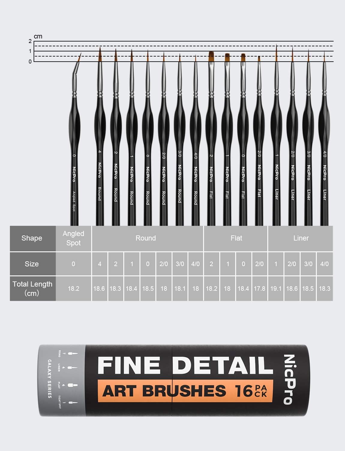 NicPro Fine Detail Art Brushes 16Pk