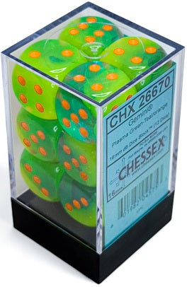 Chessex Gemini Plasma Green-Teal/Orange 16mm D6 (12 Dice)