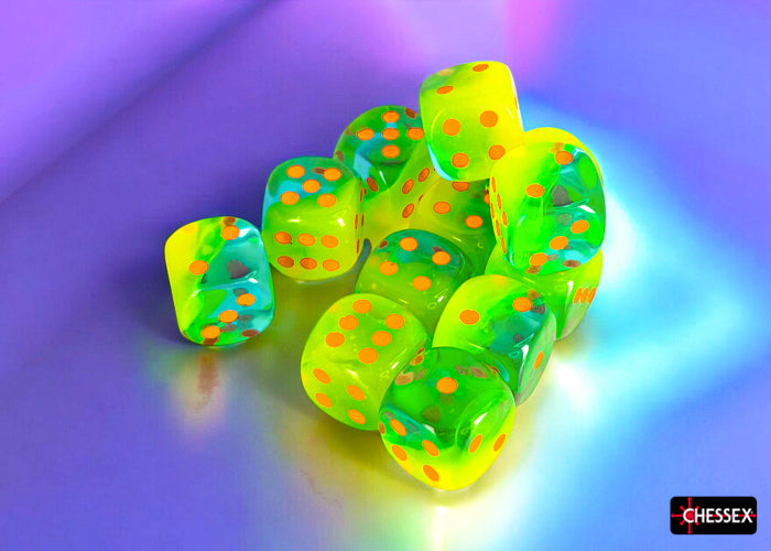 Chessex Gemini Plasma Green-Teal/Orange 16mm D6 (12 Dice)