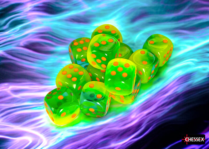 Chessex Gemini Plasma Green-Teal/Orange 16mm D6 (12 Dice)
