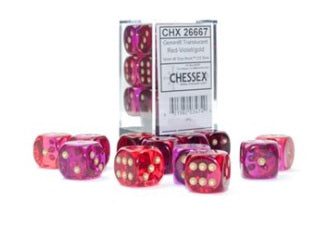 Chessex Gemini Translucent Red-Violet/Gold 16mm D6 (12 Dice)