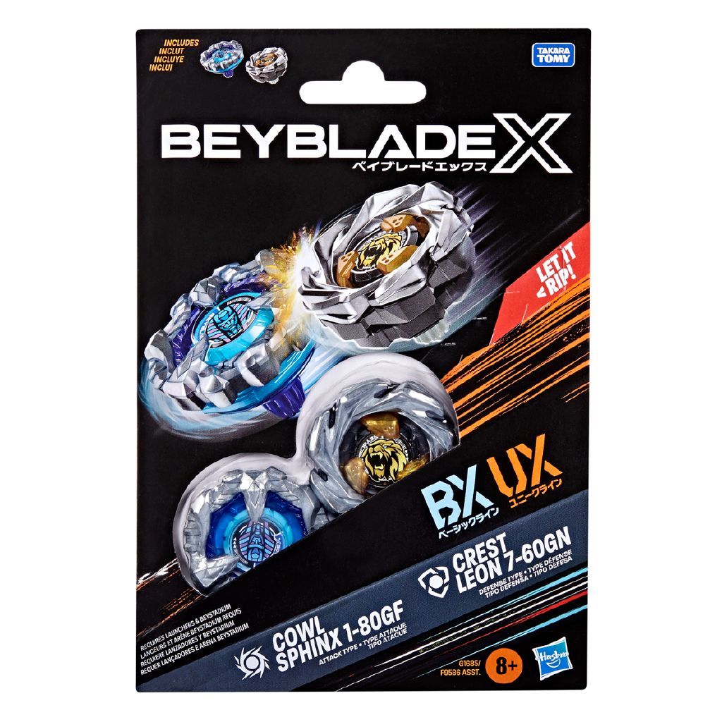 Beyblade X dual pack retail package example; assorted styles may vary
