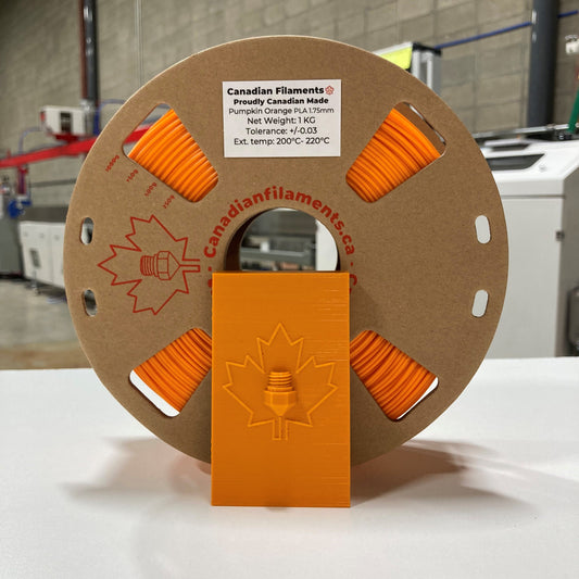 Canadian Filaments Pumpkin Orange PLA 1.75 mm 1 kg labelled cardboard spool