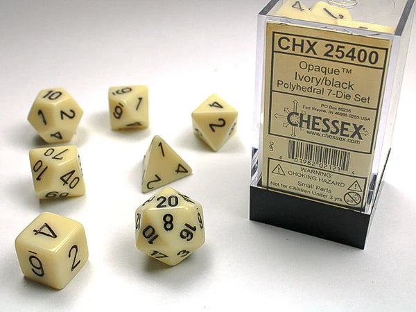 Chessex Opaque Ivory/Black Dice 7pc set (25400)