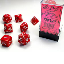 Chessex Opaque Red/White Dice 7pc set (25404)