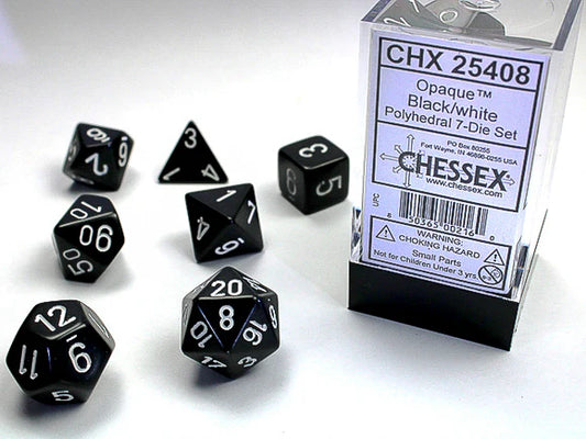 Chessex Opaque Black/White Dice 7pc set (25408)