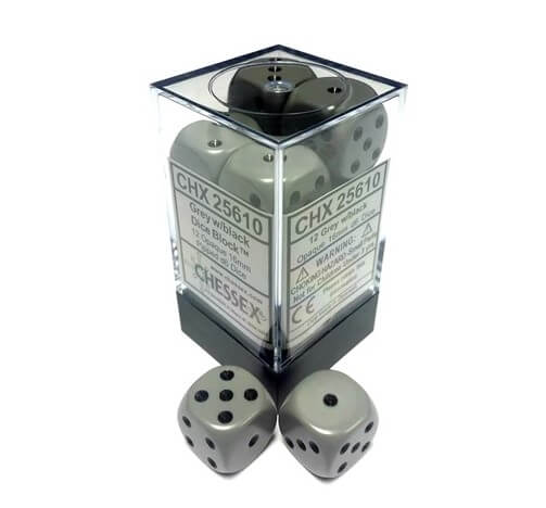 Chessex Opaque Dark Grey/Black 16mm D6 12 Dice (25610)