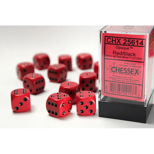 Chessex Opaque Red/Black 16mm D6 12 Dice (25614)