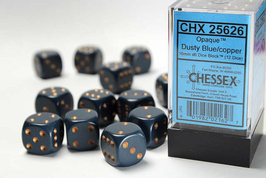 Chessex Opaque Dusty Blue/Copper 16mm D6 12 Dice (25626)