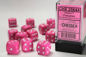 Chessex Opaque Pink/White 16mm D6 12 Dice (25644)