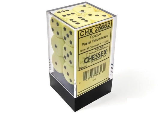 Chessex Opaque Pastel Yellow/Black 16mm D6 12 Dice (25662)