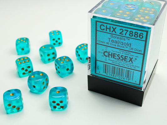 Chessex Borealis 36D6 Teal/Gold 12mm