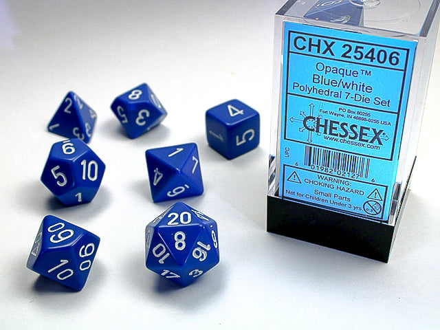 Chessex Opague Blue/White Dice 7pc set (25406)