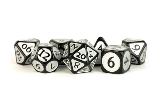FanRoll Enamel Acrylic 7 Dice set Black w/ Silver 16mm