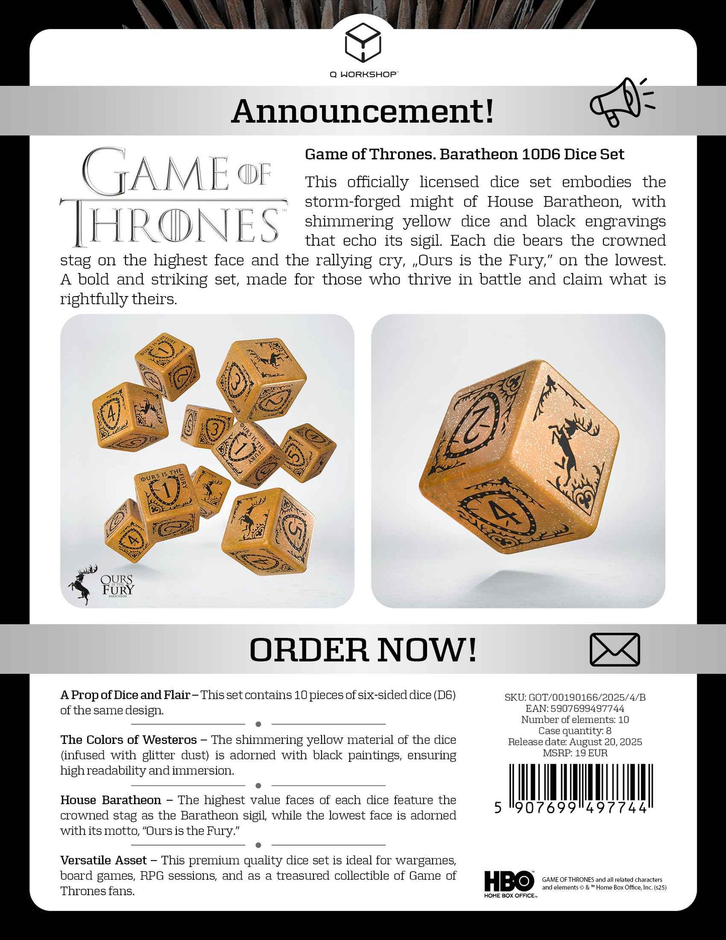 Game of Thrones: Baratheon 10 X D6 Dice Set