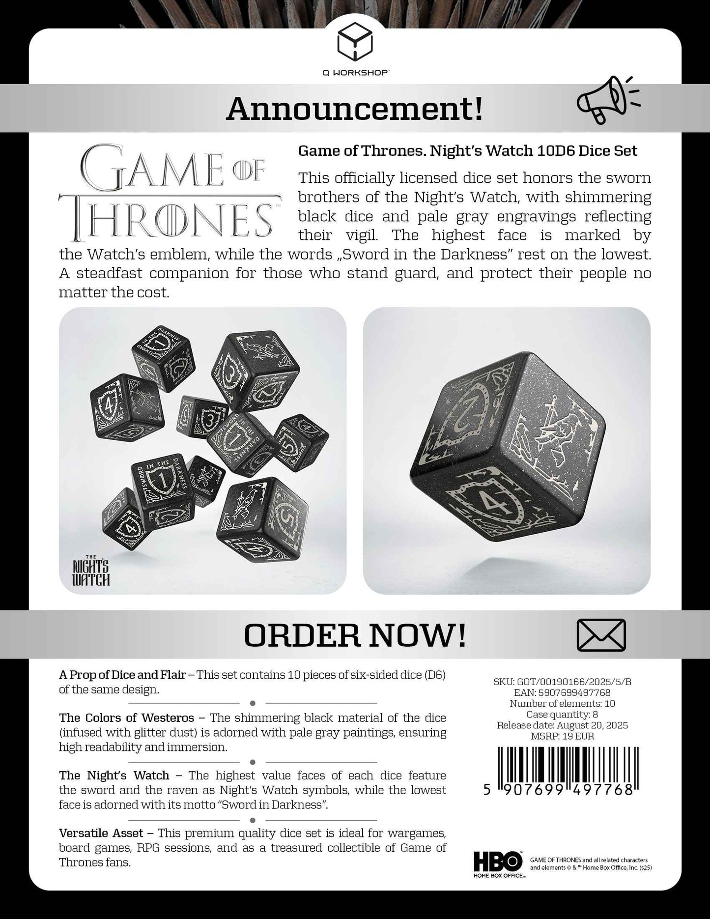 Game of Thrones: Nights Watch 10 X D6 Dice Set