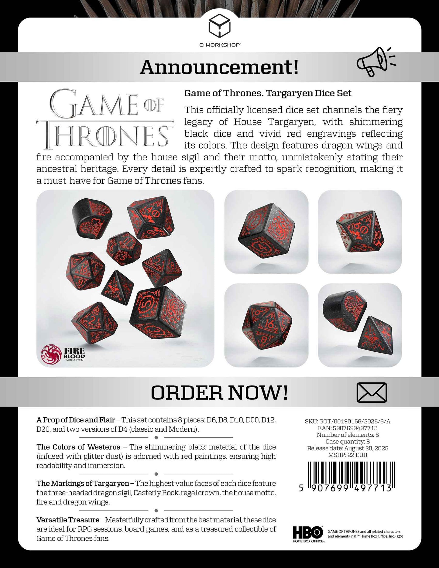 Game of Thrones Targaryen Dice Set