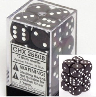 Chessex Black Dice 12D6 16mm 25608