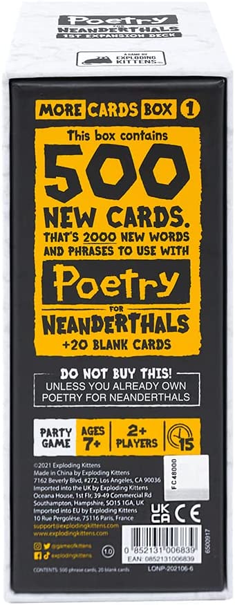Poetry for Neanderthals Board Game: More Cards Box 1