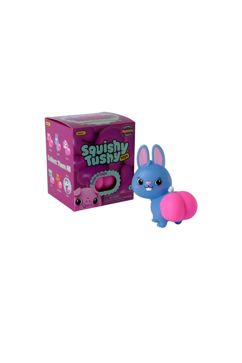 Squishy Tushy single pack with bunny example character; one random figure included, specific character not guaranteed.