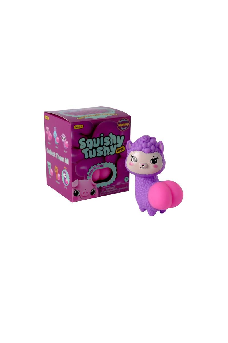 Squishy Tushy single pack with llama example character; one random figure included, specific character not guaranteed.