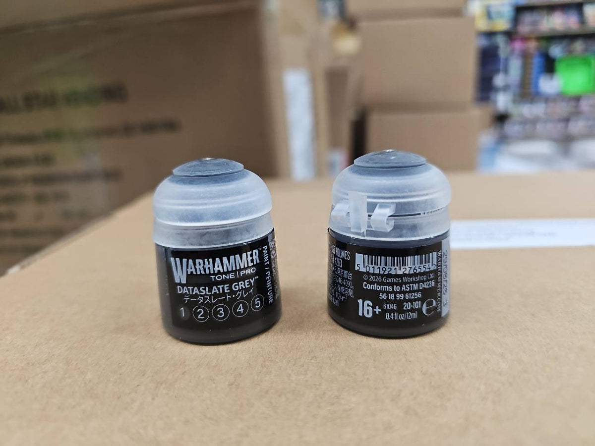 Warhammer Tone Pro Dataslate Grey 1 12 mL, front and back label views; sold individually