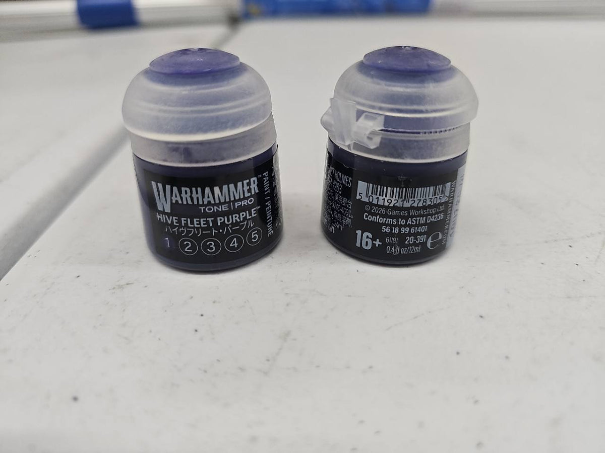 Warhammer Tone Pro Hive Fleet Purple 1 12 mL, front and back label views; sold individually