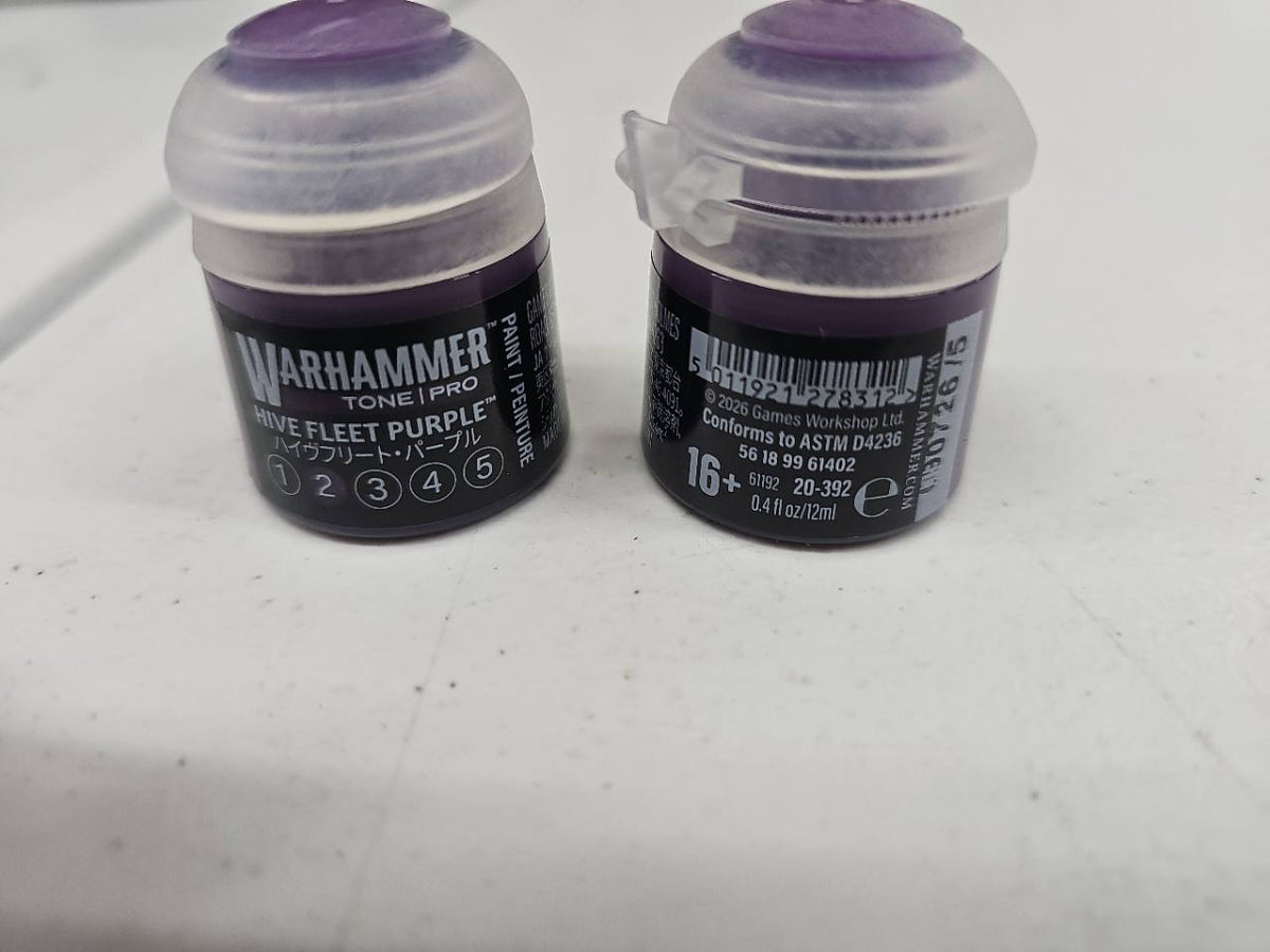 Warhammer Tone Pro Hive Fleet Purple 2 12 mL, front and back label views; sold individually