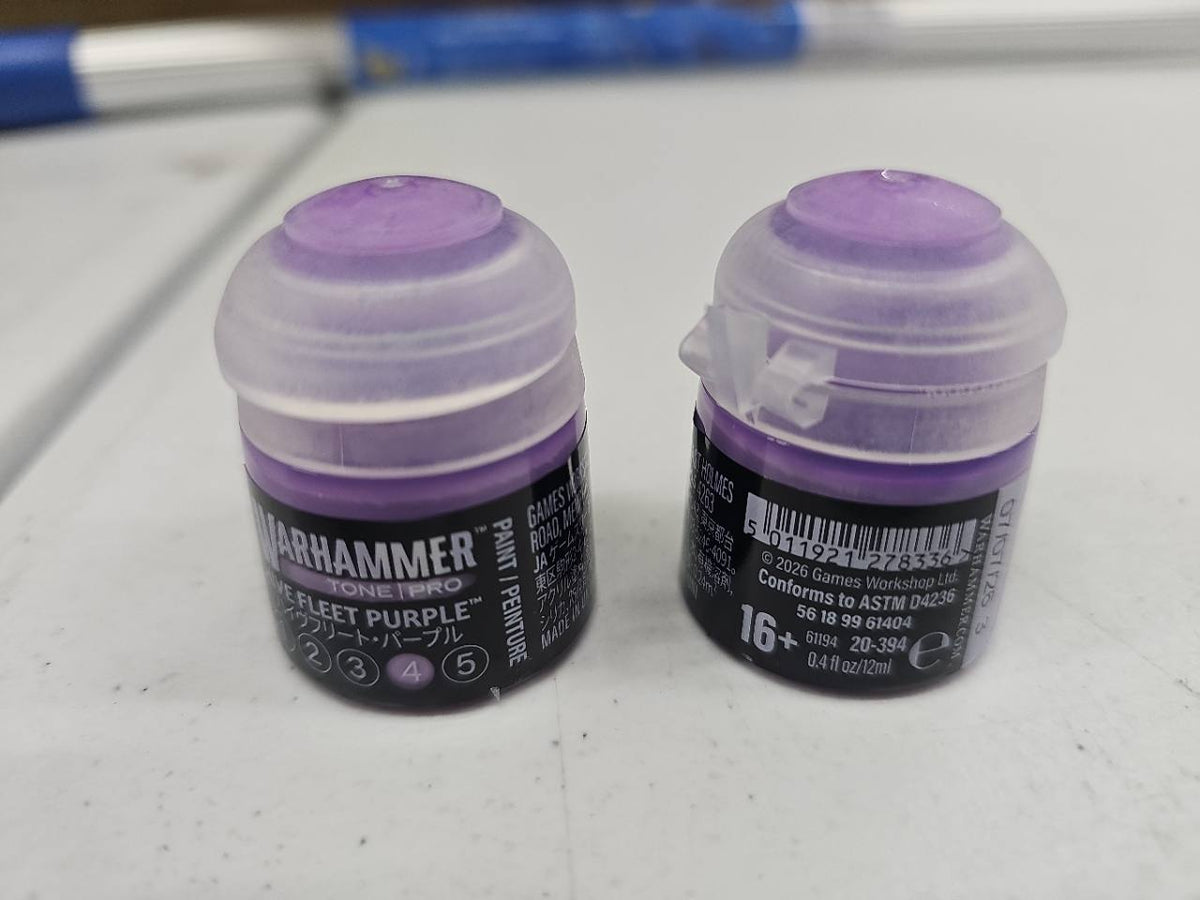Warhammer Tone Pro Hive Fleet Purple 4 12 mL, front and back label views; sold individually