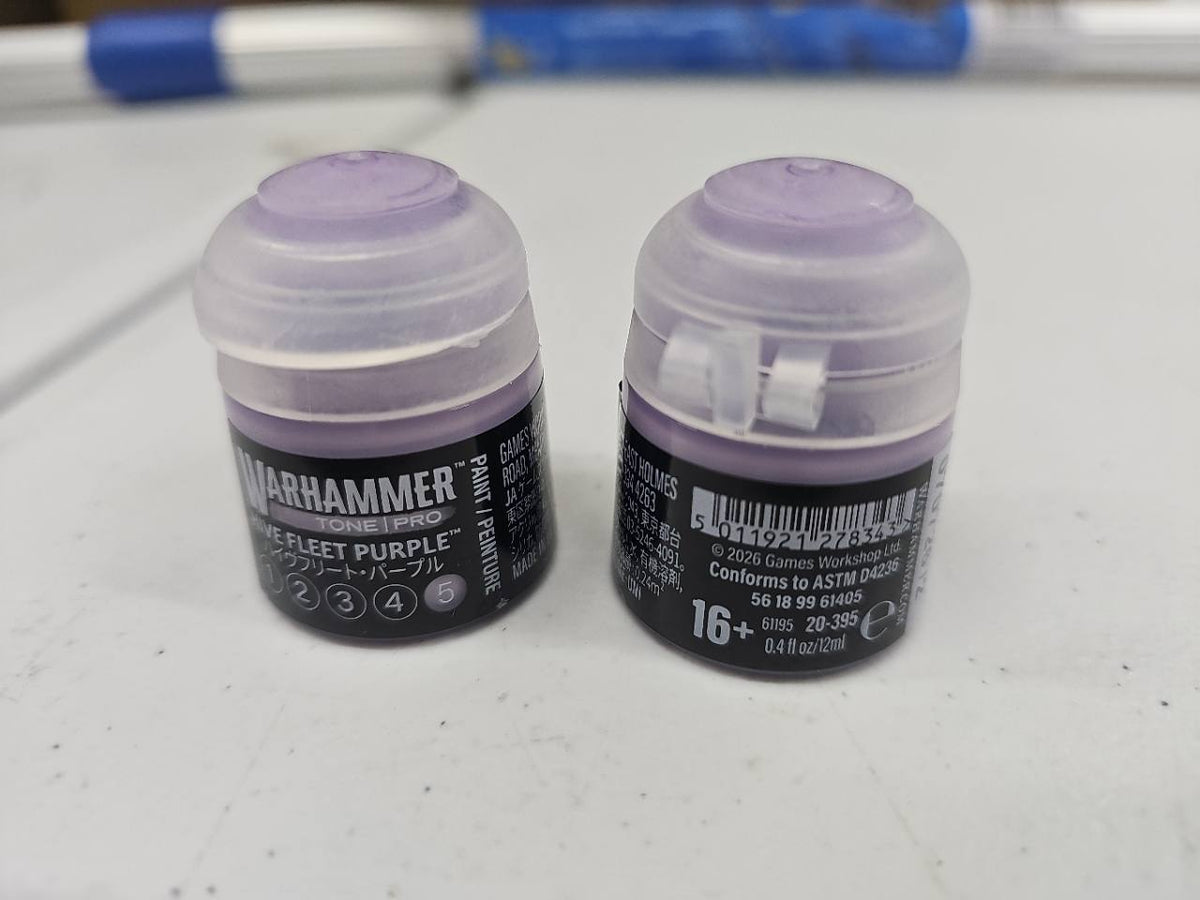 Warhammer Tone Pro Hive Fleet Purple 5 12 mL, front and back label views; sold individually