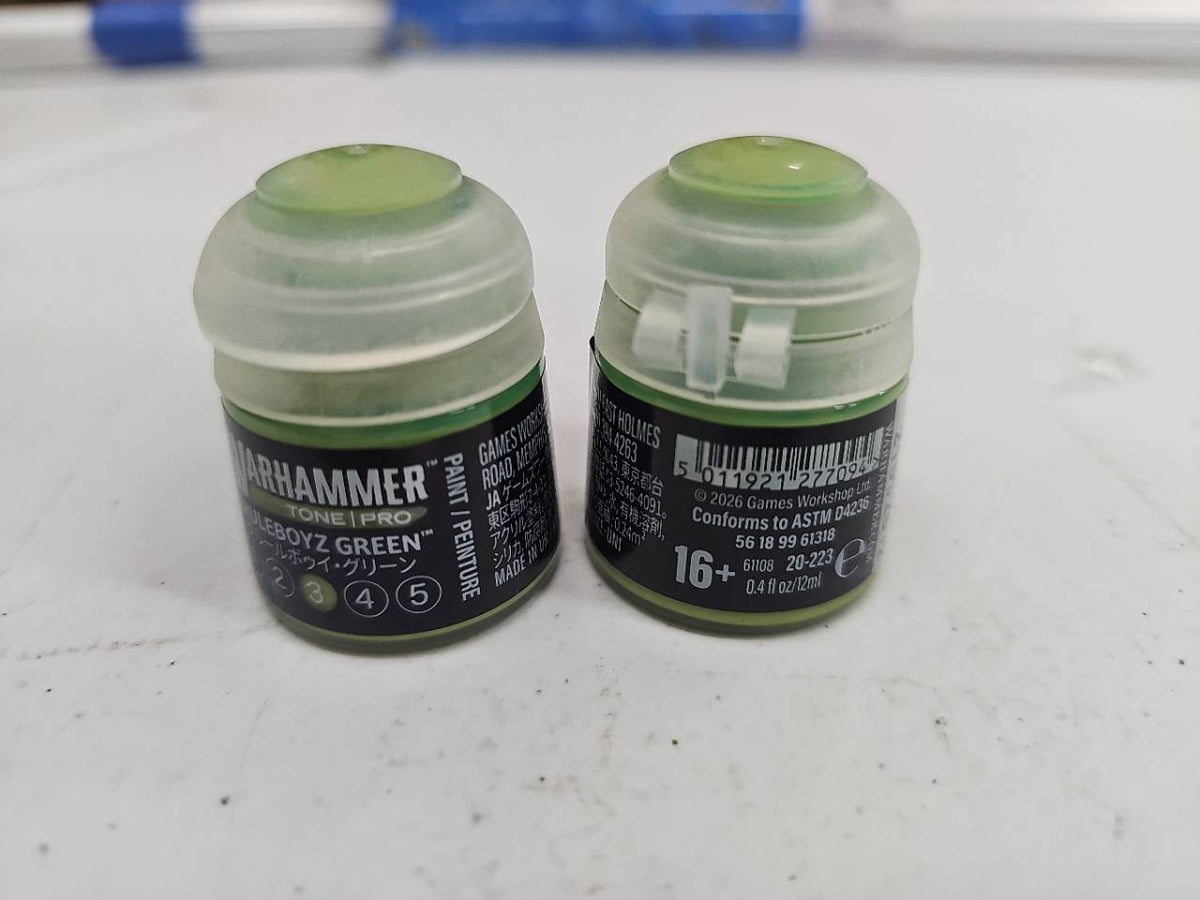 Warhammer Tone Pro Kruleboyz Green 3 12 mL, front and back label views; sold individually