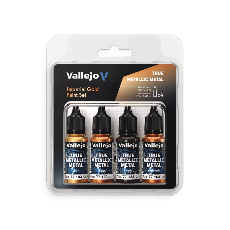 Vallejo True Metallic Metal: Imperial Gold Paint Set – 4 × 18 ml [77.252]