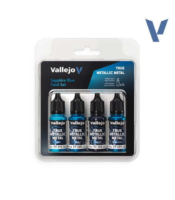 Vallejo True Metallic Metal: Sapphire Blue Paint Set – 4 × 18 ml [77.256]