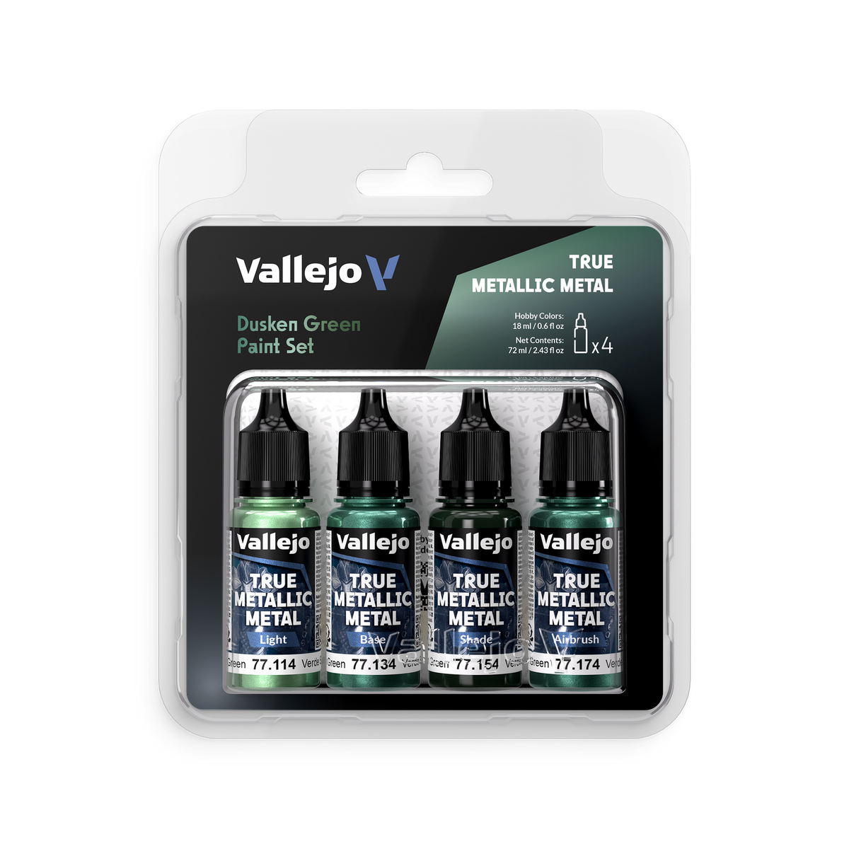 Vallejo True Metallic Metal: Dusken Green Paint Set – 4 × 18 ml [77.257]