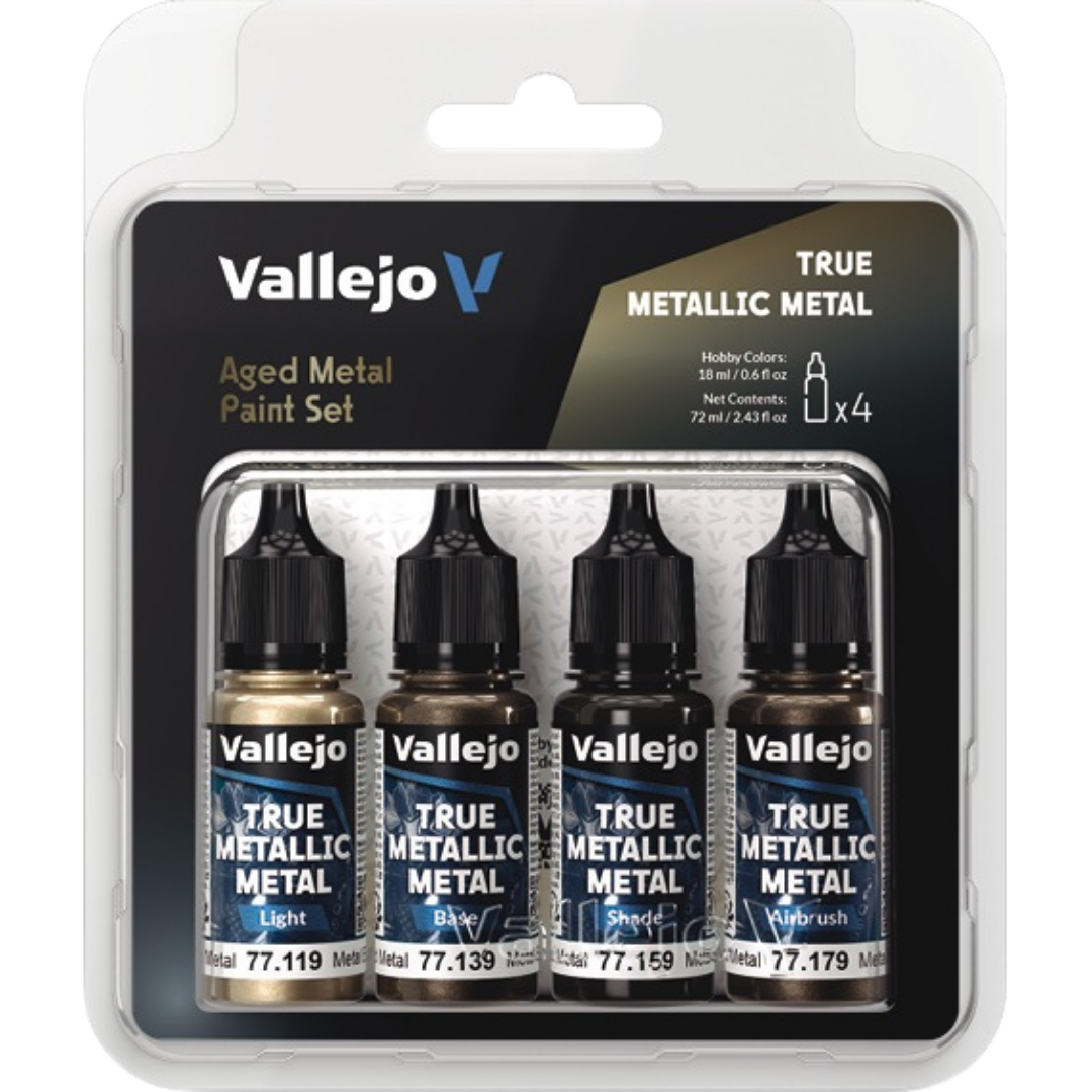 Vallejo True Metallic Metal: Aged Metal Paint Set – 4 × 18 ml [77.258]