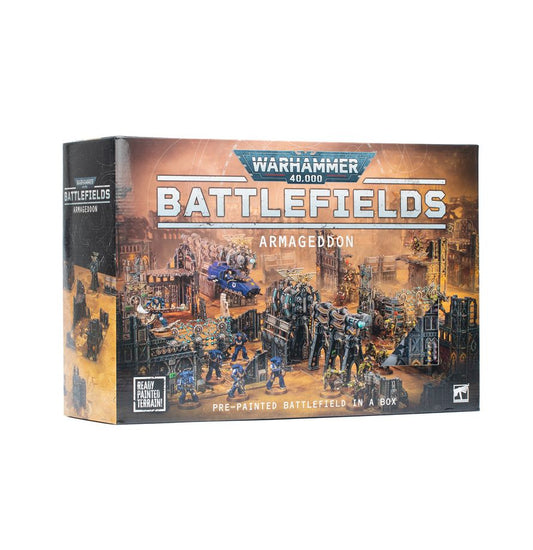 Warhammer 40,000 Battlefields: Armageddon ready-painted terrain set retail box
