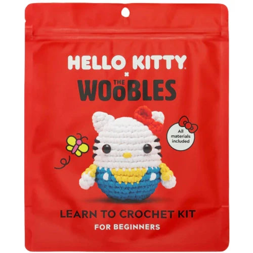 The Woobles Hello Kitty beginner crochet kit in its retail pouch