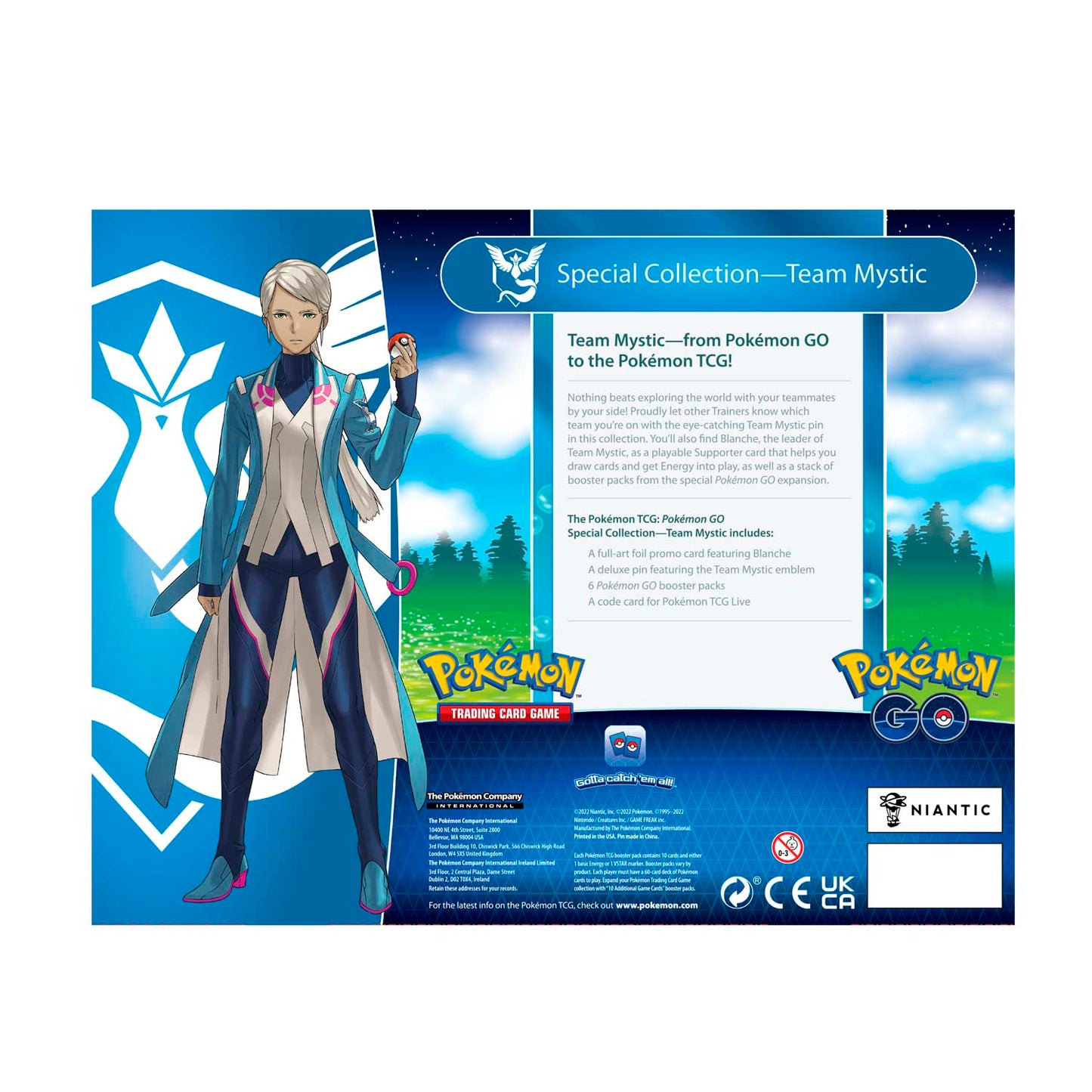 Back side of Team Mystic Special Collection is shown, featuring Blanche.